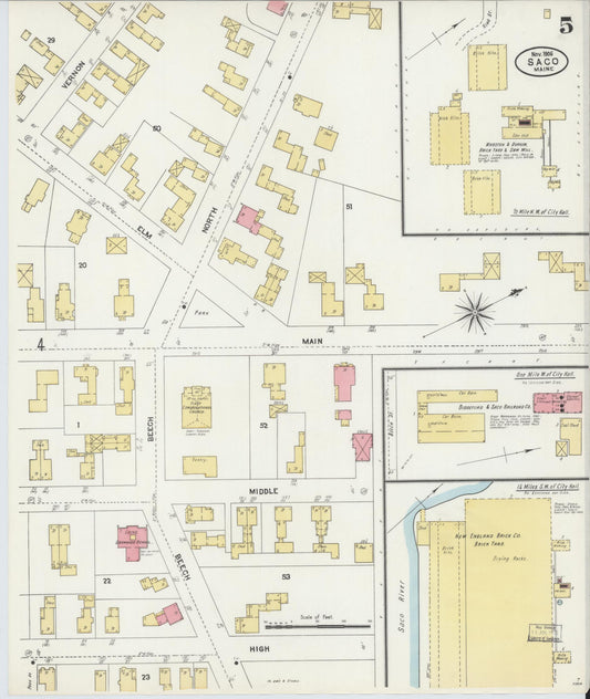 Sanborn Fire Insurance Map from Saco, York County, Maine (1906), Sheet #0005 - Historic Sanborn Fire Insurance Map Print, vintage old map wall art, antique decor, genealogy gift, Maine Maine map