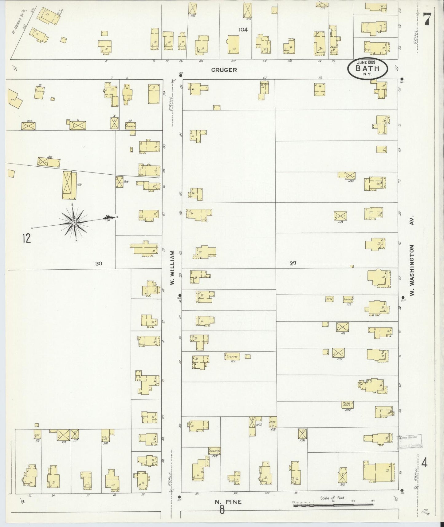 Sanborn Fire Insurance Map from Bath, Steuben County, New York (1909), Sheet #0007 - Complete Map Set gallery image, historic Sanborn map, vintage wall art, New York New York
