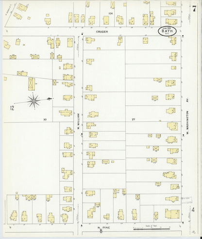 Sanborn Fire Insurance Map from Bath, Steuben County, New York (1909), Sheet #0007 - Complete Map Set gallery image, historic Sanborn map, vintage wall art, New York New York