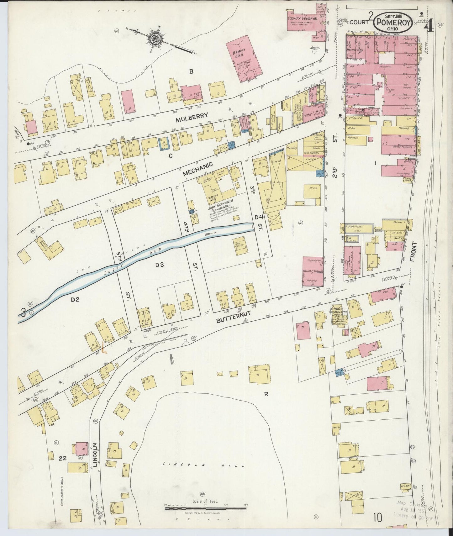 Sanborn Fire Insurance Map from Pomeroy, Meigs County, Ohio (1916), Sheet #0004 - Historic Sanborn Fire Insurance Map Print, vintage old map wall art, antique decor, genealogy gift, Ohio Ohio map