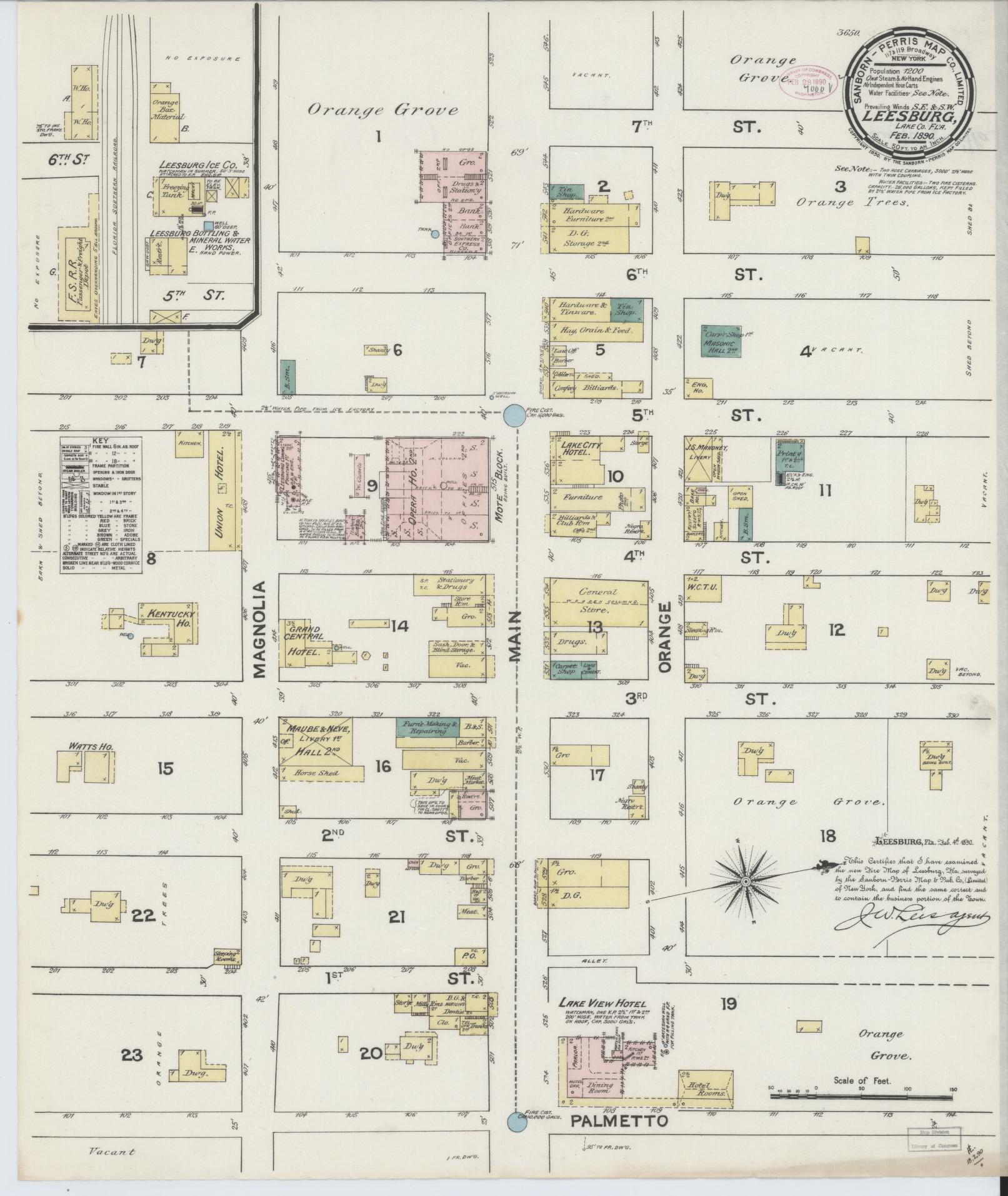 Sanborn Fire Insurance Map from Leesburg, Lake County, Florida (1890), Sheet #0001 - Historic Sanborn Fire Insurance Map Print, vintage old map wall art, antique decor, genealogy gift, Florida Florida map