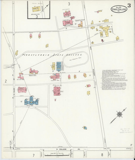 Sanborn Fire Insurance Map from State College, Centre County, Pennsylvania (1911), Sheet #0003 - Historic Sanborn Fire Insurance Map Print, vintage old map wall art, antique decor, genealogy gift, Pennsylvania Pennsylvania map