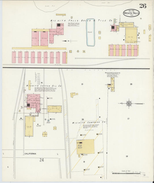 Sanborn Fire Insurance Map from Wichita Falls, Wichita County, Texas (1912), Sheet #0026 - Historic Sanborn Fire Insurance Map Print, vintage old map wall art, antique decor, genealogy gift, Texas Texas map