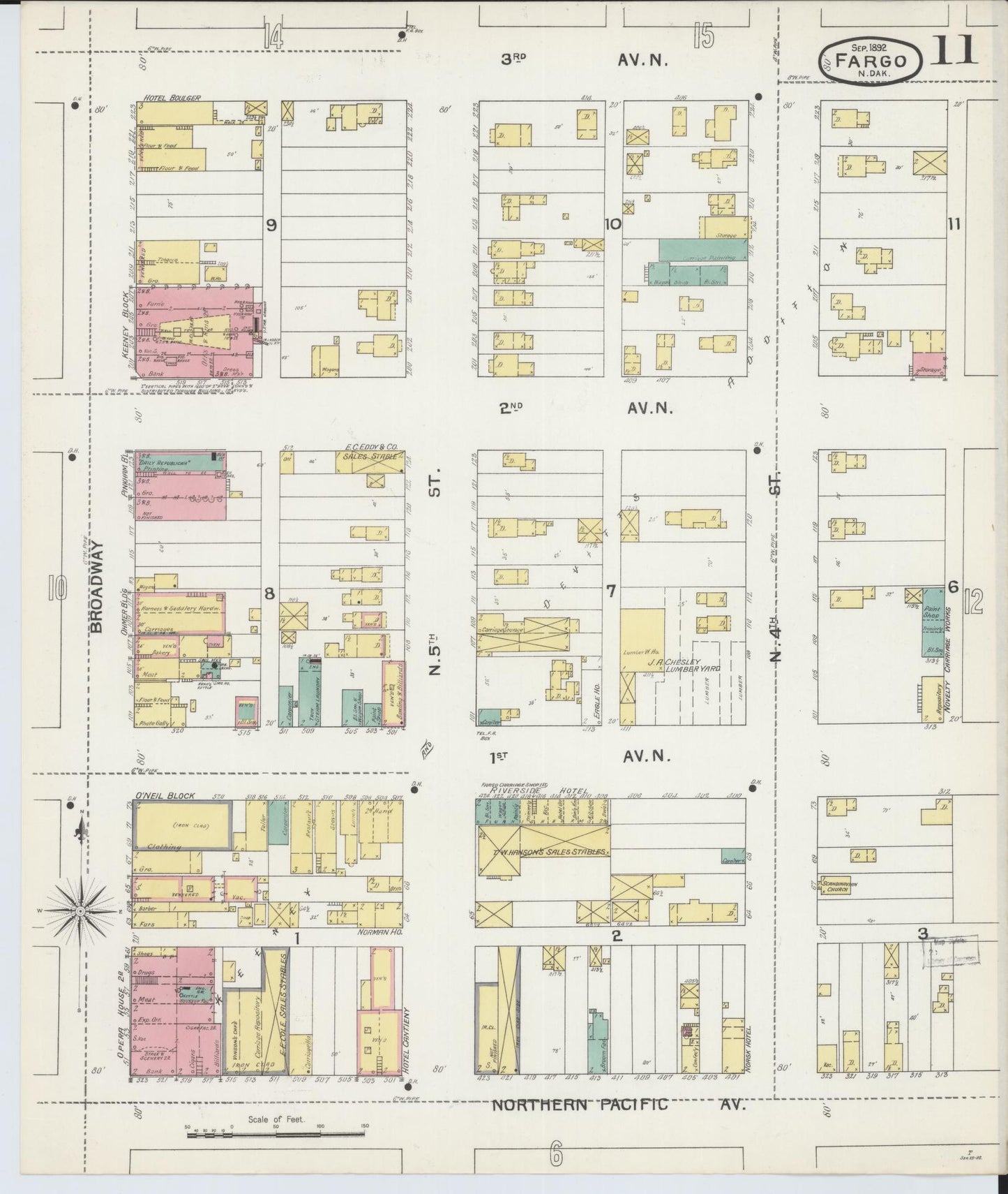 Sanborn Fire Insurance Map from Fargo, Cass County, North Dakota (1892), Sheet #0011 - Historic Sanborn Fire Insurance Map Print, vintage old map wall art, antique decor, genealogy gift, North Dakota North Dakota map