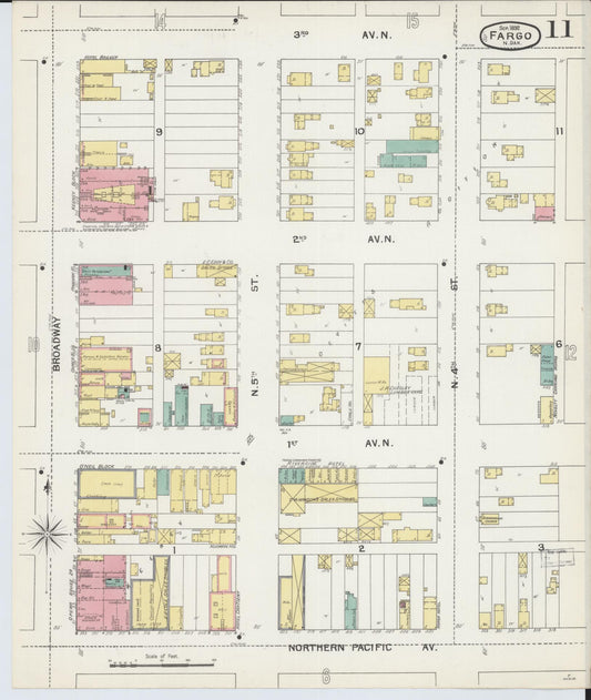 Sanborn Fire Insurance Map from Fargo, Cass County, North Dakota (1892), Sheet #0011 - Historic Sanborn Fire Insurance Map Print, vintage old map wall art, antique decor, genealogy gift, North Dakota North Dakota map