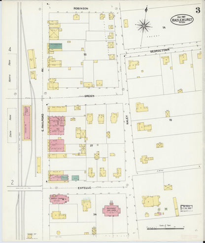 Sanborn Fire Insurance Map from Hazlehurst, Copiah County, Mississippi (1907), Sheet #0003 - Complete Map Set gallery image, historic Sanborn map, vintage wall art, Mississippi Mississippi