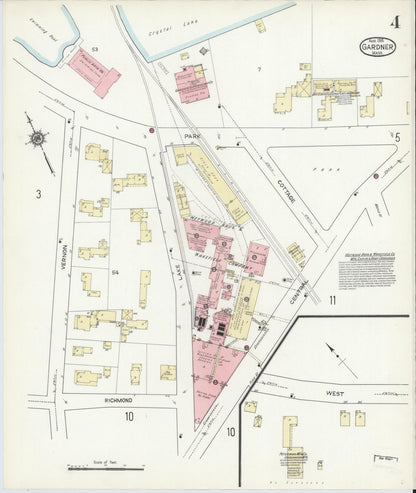 Sanborn Fire Insurance Map from Gardner, Worcester County, Massachusetts (1914), Sheet #0004 - Historic Sanborn Fire Insurance Map Print, vintage old map wall art, antique decor, genealogy gift, Massachusetts Massachusetts map