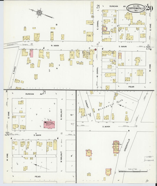 Sanborn Fire Insurance Map from Chippewa Falls, Chippewa County, Wisconsin (1910), Sheet #0020 - Historic Sanborn Fire Insurance Map Print, vintage old map wall art, antique decor, genealogy gift, Wisconsin Wisconsin map