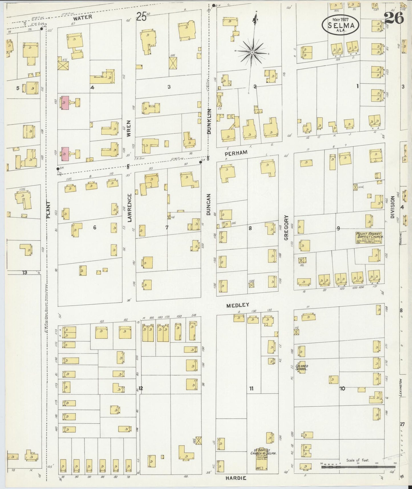 Sanborn Fire Insurance Map from Selma, Dallas County, Alabama (1907), Sheet #0026 - Complete Map Set gallery image, historic Sanborn map, vintage wall art, Alabama Alabama