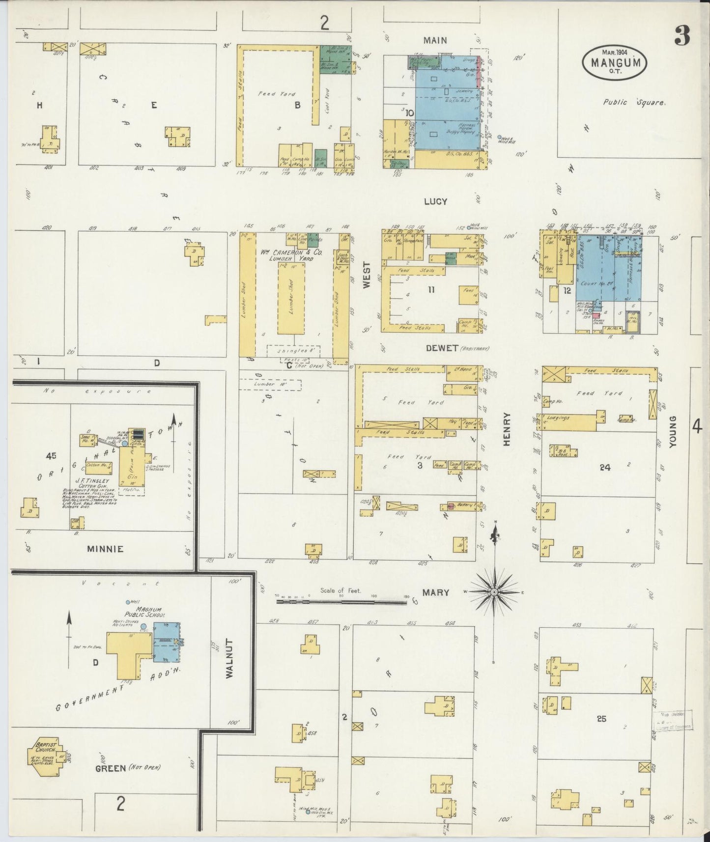 Sanborn Fire Insurance Map from Mangum, Greer County, Oklahoma (1904), Sheet #0003 - Complete Map Set gallery image, historic Sanborn map, vintage wall art, Oklahoma Oklahoma