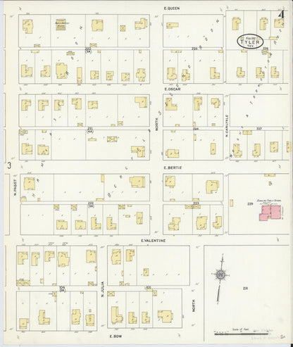 Sanborn Fire Insurance Map from Tyler, Smith County, Texas (1912), Sheet #0004 - Historic Sanborn Fire Insurance Map Print, vintage old map wall art, antique decor, genealogy gift, Texas Texas map