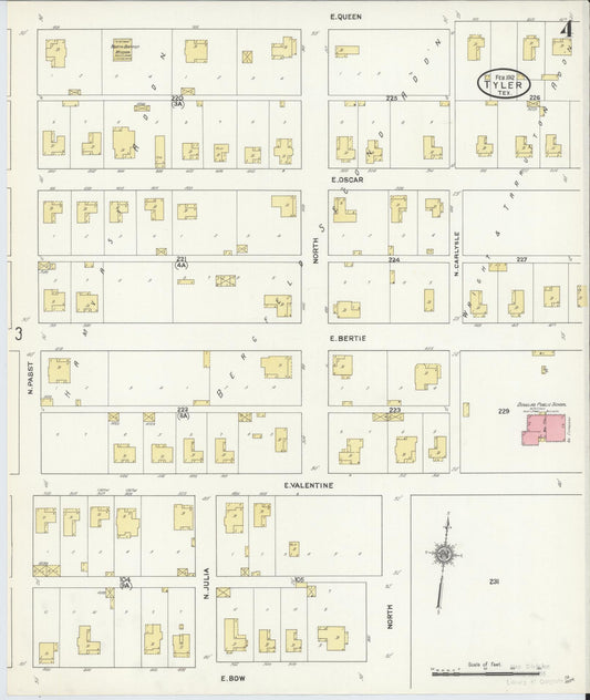 Sanborn Fire Insurance Map from Tyler, Smith County, Texas (1912), Sheet #0004 - Historic Sanborn Fire Insurance Map Print, vintage old map wall art, antique decor, genealogy gift, Texas Texas map