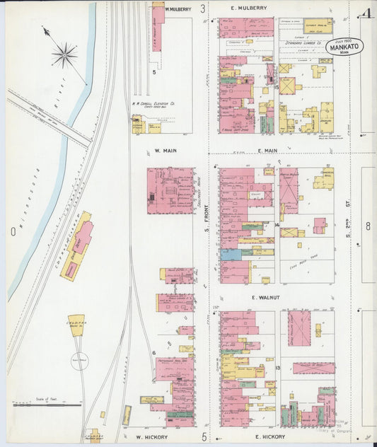 Sanborn Fire Insurance Map from Mankato, Blue Earth County, Minnesota (1900), Sheet #0004 - Historic Sanborn Fire Insurance Map Print, vintage old map wall art, antique decor, genealogy gift, Minnesota Minnesota map