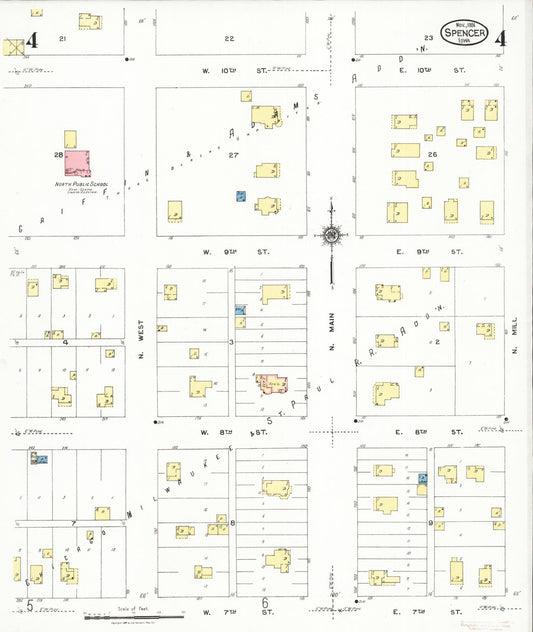 Sanborn Fire Insurance Map from Spencer, Clay County, Iowa (1924), Sheet #0004 - Historic Sanborn Fire Insurance Map Print, vintage old map wall art