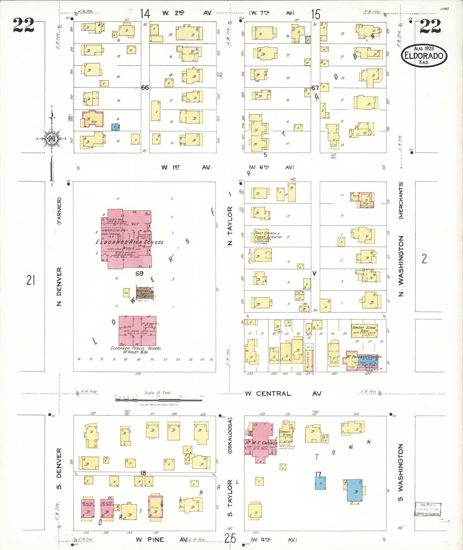 Sanborn Fire Insurance Map from El Dorado, Butler County, Kansas (1923), Sheet #0022 - Complete Map Set gallery image, historic Sanborn map, vintage wall art, Kansas Kansas