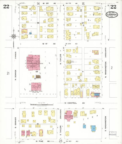 Sanborn Fire Insurance Map from El Dorado, Butler County, Kansas (1923), Sheet #0022 - Complete Map Set gallery image, historic Sanborn map, vintage wall art, Kansas Kansas