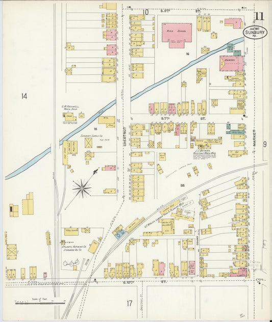 Sanborn Fire Insurance Map from Sunbury, Northumberland County, Pennsylvania (1907), Sheet #0011 - Historic Sanborn Fire Insurance Map Print, vintage old map wall art, antique decor, genealogy gift, Pennsylvania Pennsylvania map