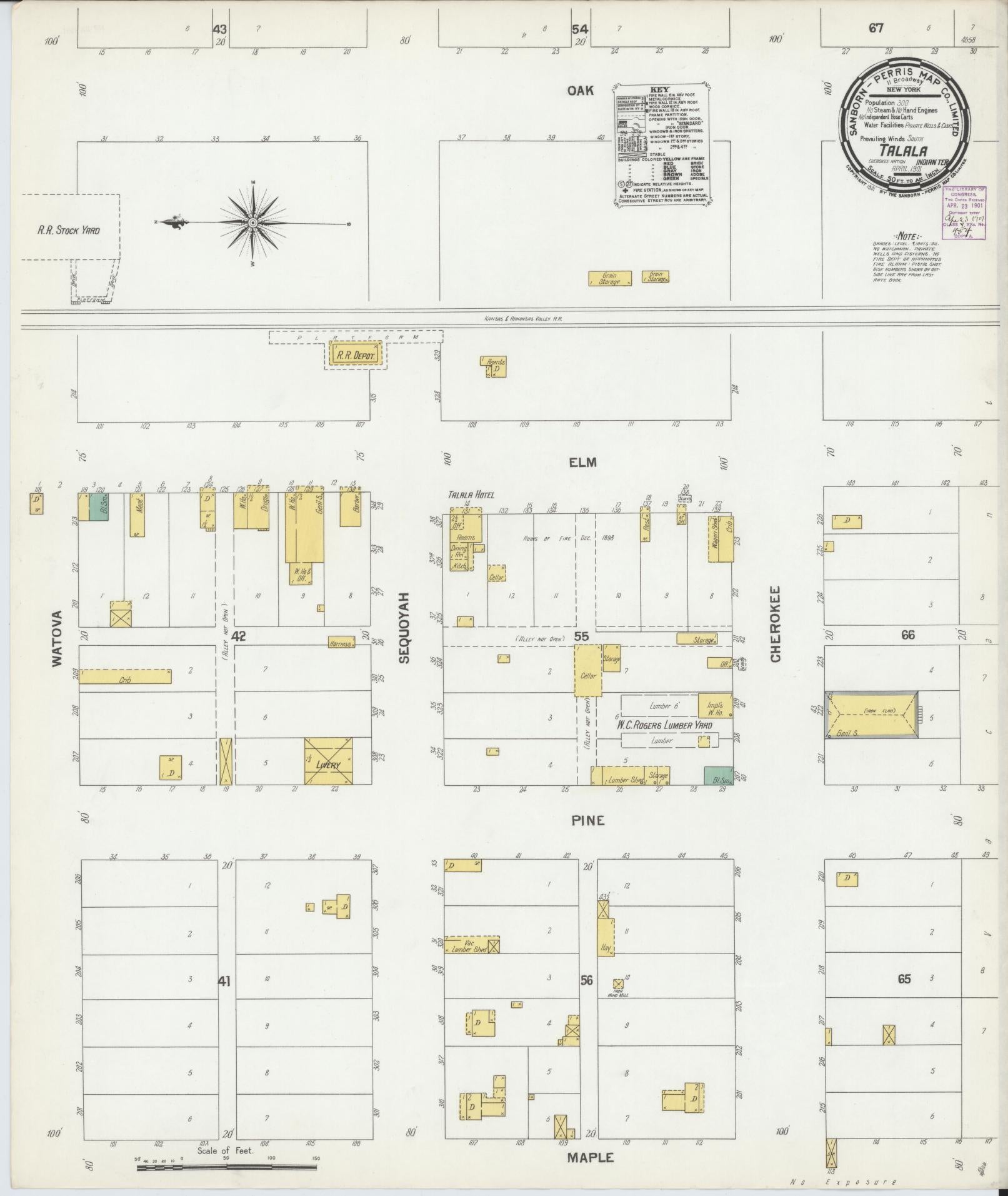 Sanborn Fire Insurance Map from Talala, Rodgers County, Oklahoma (1901), Sheet #0001 - Historic Sanborn Fire Insurance Map Print, vintage old map wall art, antique decor, genealogy gift, Oklahoma Oklahoma map