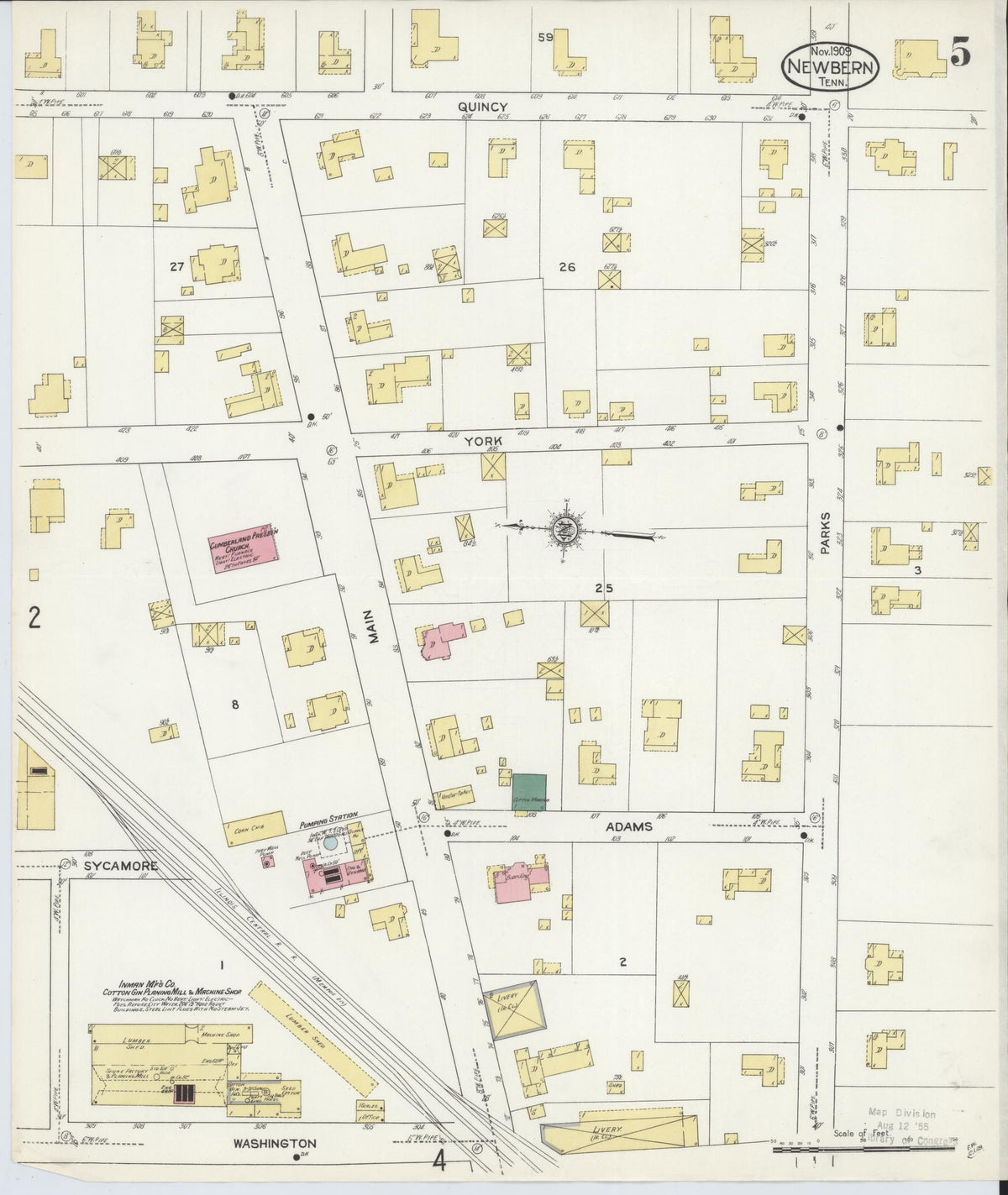 Sanborn Fire Insurance Map from Newbern, Dyer County, Tennessee (1909), Sheet #0005 - Complete Map Set gallery image, historic Sanborn map, vintage wall art, Tennessee Tennessee