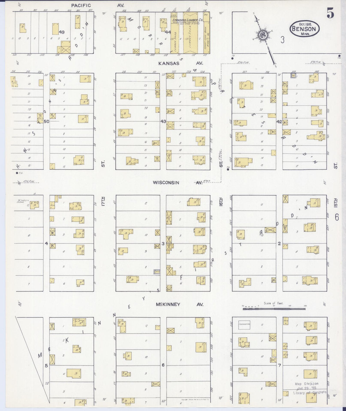 Sanborn Fire Insurance Map from Benson, Swift County, Minnesota (1916), Sheet #0005 - Complete Map Set gallery image, historic Sanborn map, vintage wall art, Minnesota Minnesota
