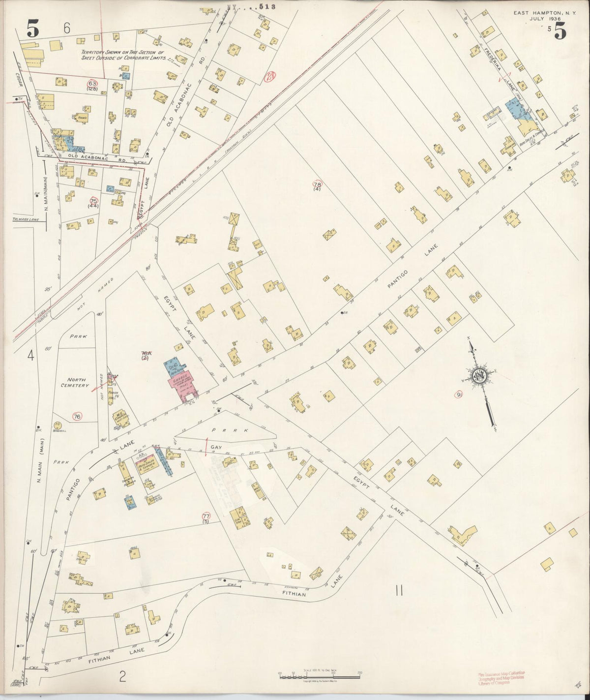 Sanborn Fire Insurance Map from Easthampton, Suffolk County, New York (1943), Sheet #0005 - Historic Sanborn Fire Insurance Map Print, vintage old map wall art, antique decor, genealogy gift, New York New York map
