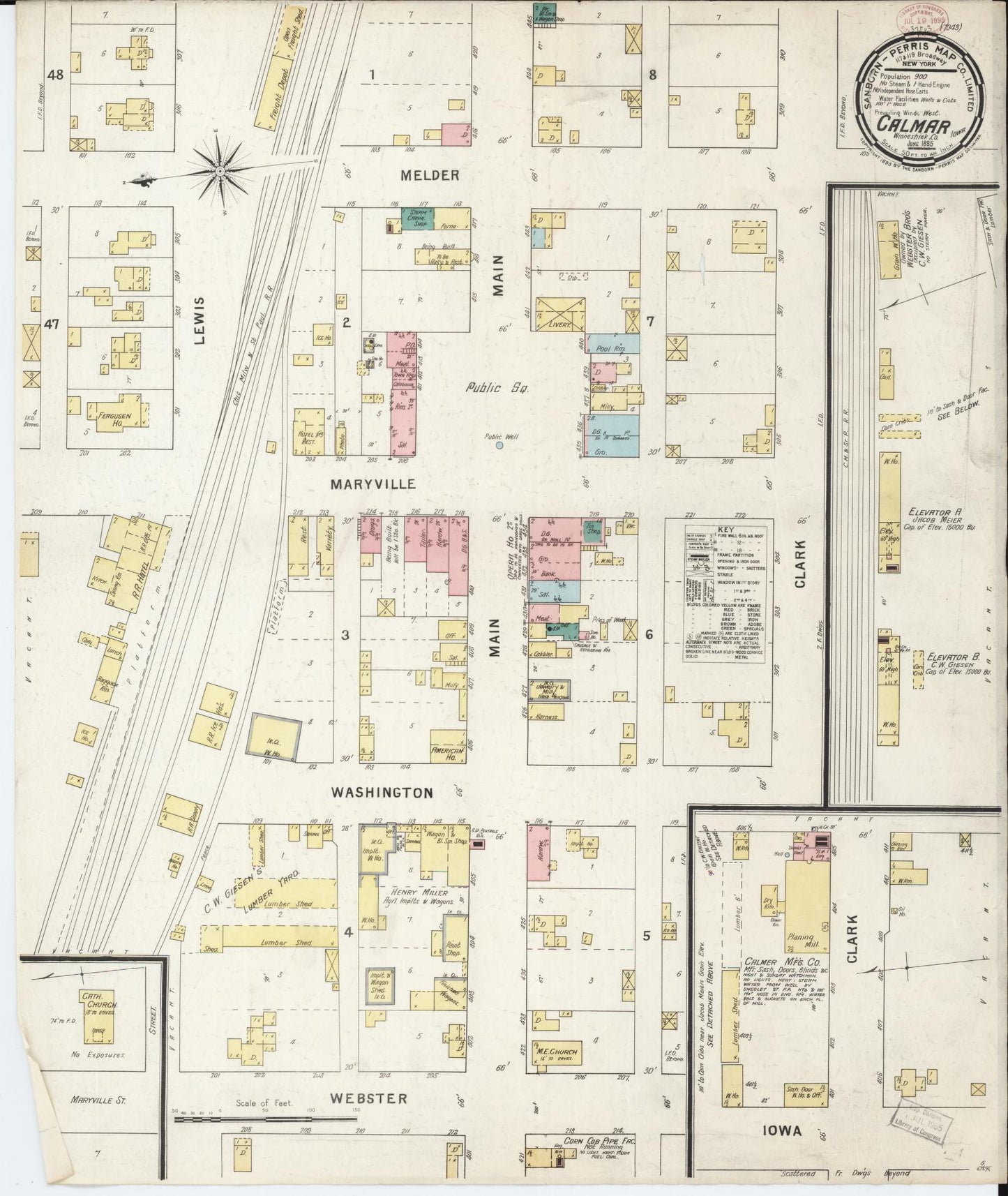 Sanborn Fire Insurance Map from Calmar, Winneshiek County, Iowa (1895), Sheet #0001 - Historic Sanborn Fire Insurance Map Print, vintage old map wall art