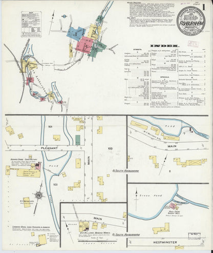 Sanborn Fire Insurance Map from Ashburnham, Worcester County, Massachusetts (1909), Sheet #0001 - Complete Map Set gallery image, historic Sanborn map, vintage wall art, Massachusetts Massachusetts