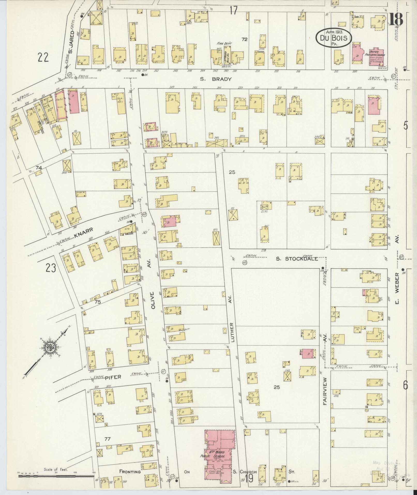 Sanborn Fire Insurance Map from Du Bois, Clearfield County, Pennsylvania (1913), Sheet #0018 - Historic Sanborn Fire Insurance Map Print, vintage old map wall art, antique decor, genealogy gift, Pennsylvania Pennsylvania map