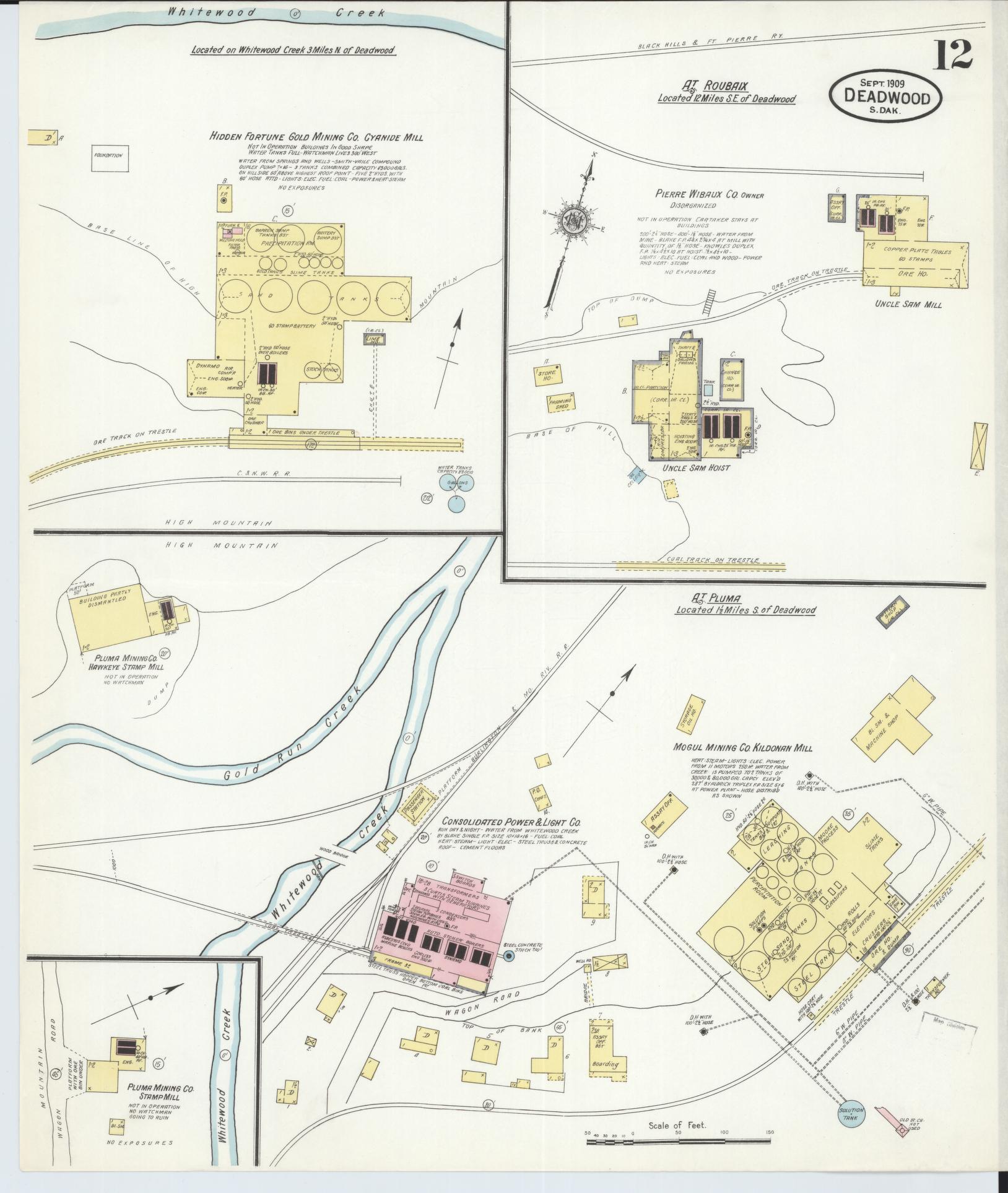 Sanborn Fire Insurance Map from Deadwood, Lawrence County, South Dakota (1909), Sheet #0012 - Complete Map Set gallery image, historic Sanborn map, vintage wall art, South Dakota South Dakota