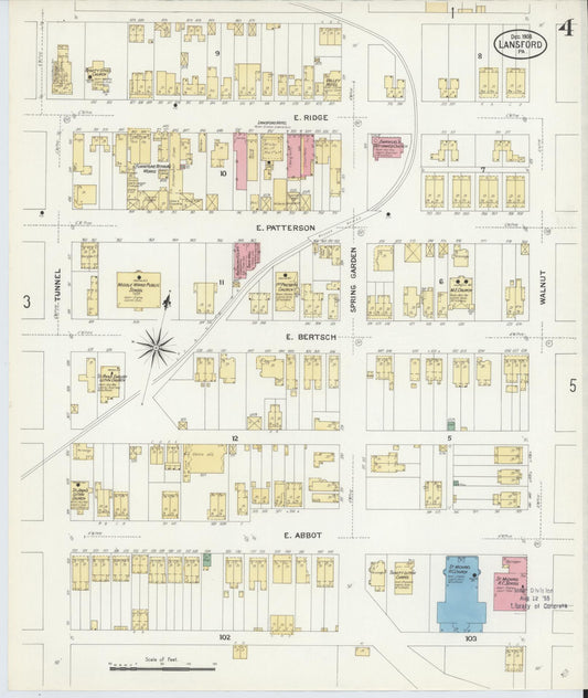 Sanborn Fire Insurance Map from Lansford, Carbon County, Pennsylvania (1908), Sheet #0004 - Historic Sanborn Fire Insurance Map Print, vintage old map wall art, antique decor, genealogy gift, Pennsylvania Pennsylvania map