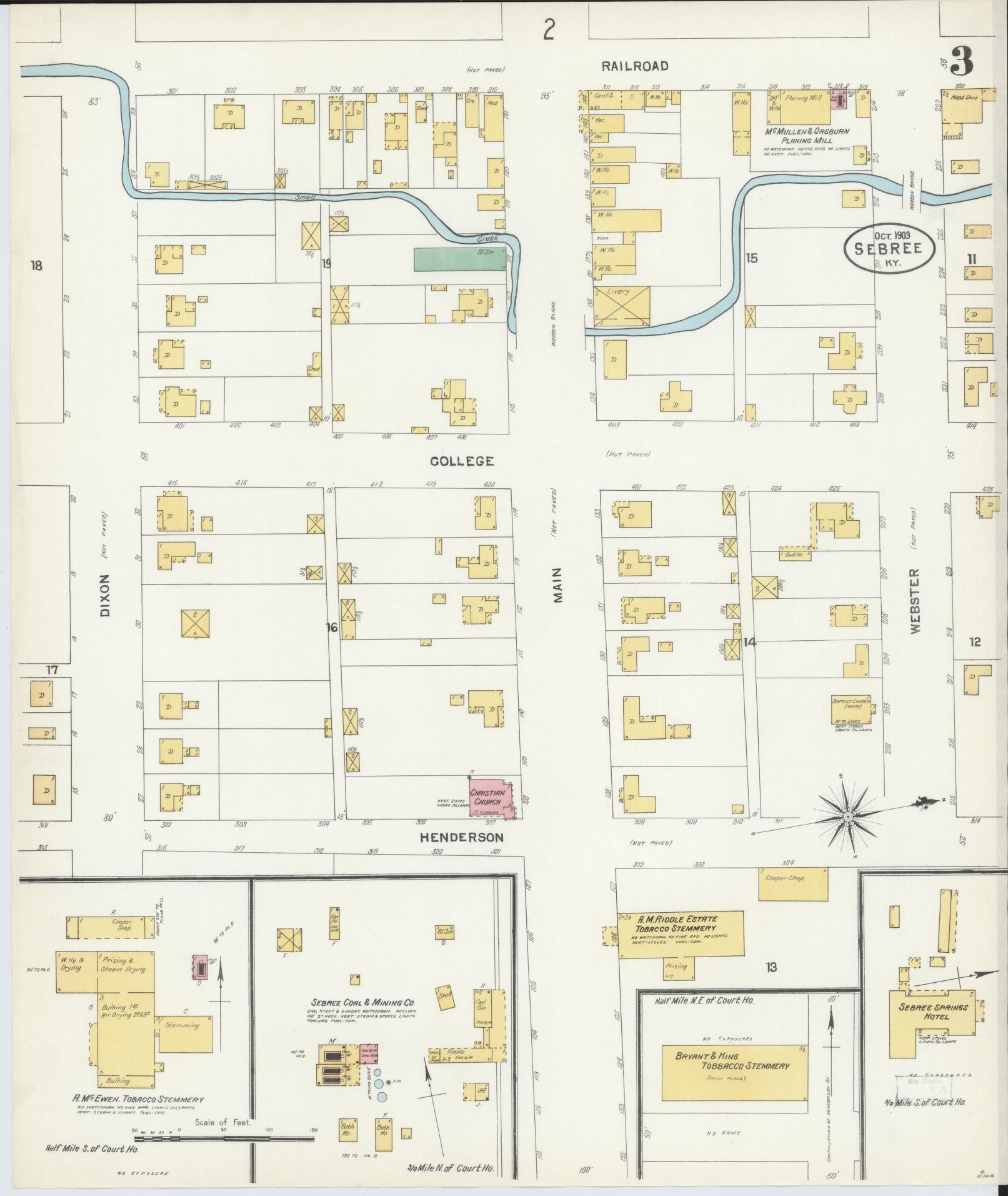 Sanborn Fire Insurance Map from Sebree, Webster County, Kentucky (1903), Sheet #0003 - Historic Sanborn Fire Insurance Map Print, vintage old map wall art, antique decor, genealogy gift, Kentucky Kentucky map
