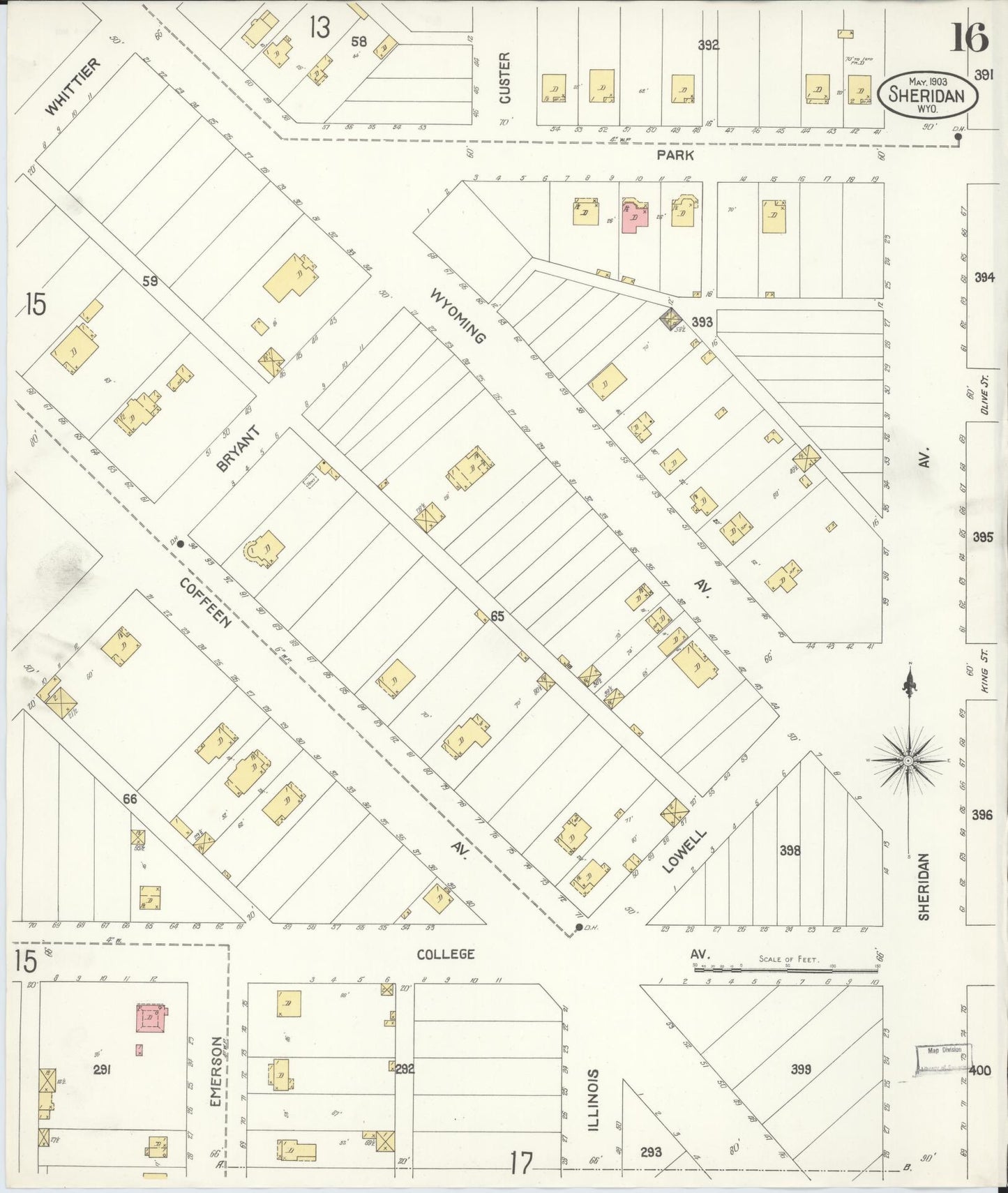 Sanborn Fire Insurance Map from Sheridan, Sheridan County, Wyoming (1903), Sheet #0016 - Complete Map Set gallery image, historic Sanborn map, vintage wall art, Wyoming Wyoming