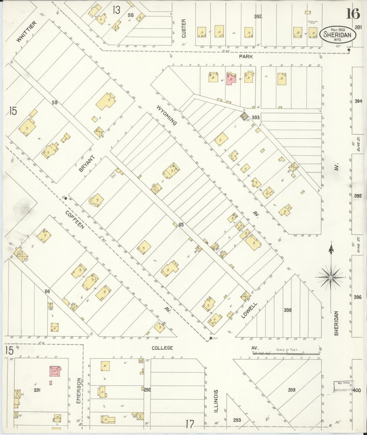 Sanborn Fire Insurance Map from Sheridan, Sheridan County, Wyoming (1903), Sheet #0016 - Complete Map Set gallery image, historic Sanborn map, vintage wall art, Wyoming Wyoming