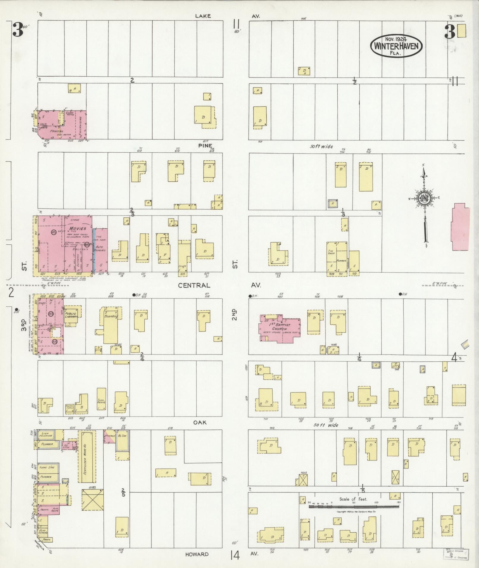 Sanborn Fire Insurance Map from Winter Haven, Polk County, Florida (1924), Sheet #0003 - Complete Map Set gallery image, historic Sanborn map, vintage wall art, Florida Florida