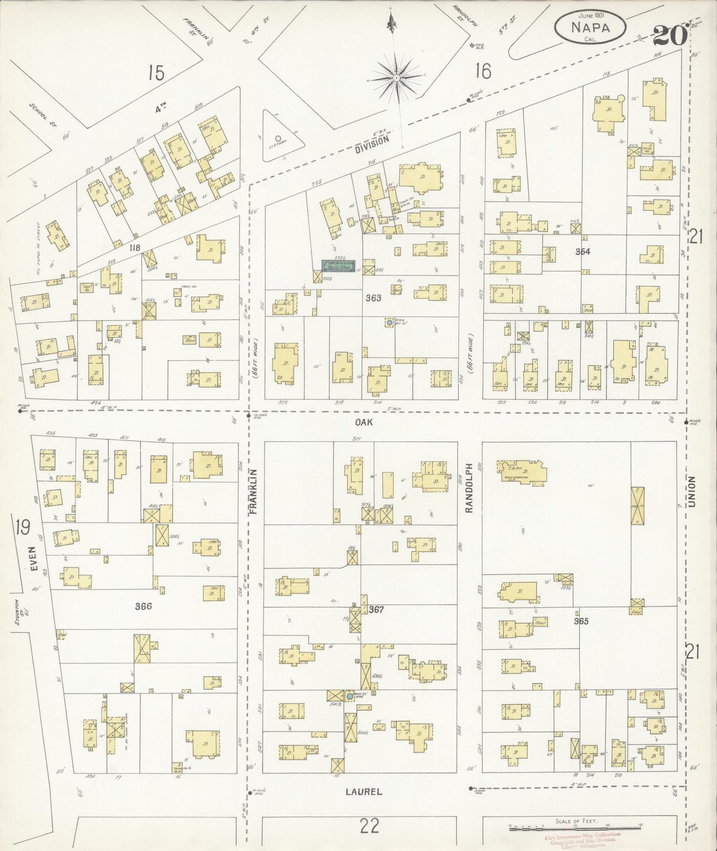 Sanborn Fire Insurance Map from Napa, Napa County, California (1901), Sheet #0020 - Complete Map Set gallery image, historic Sanborn map, vintage wall art, California California