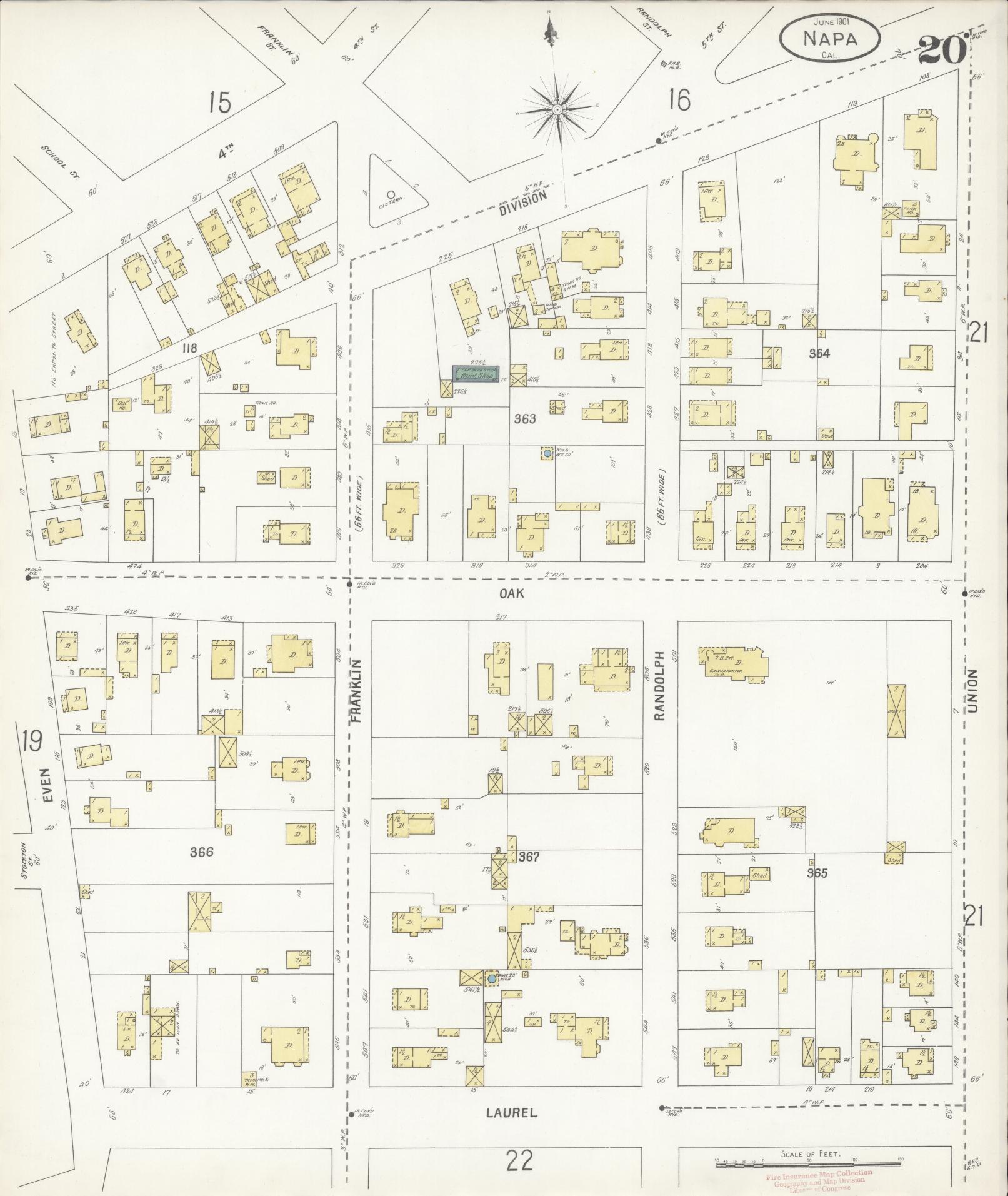 Sanborn Fire Insurance Map from Napa, Napa County, California (1901), Sheet #0020 - Complete Map Set gallery image, historic Sanborn map, vintage wall art, California California