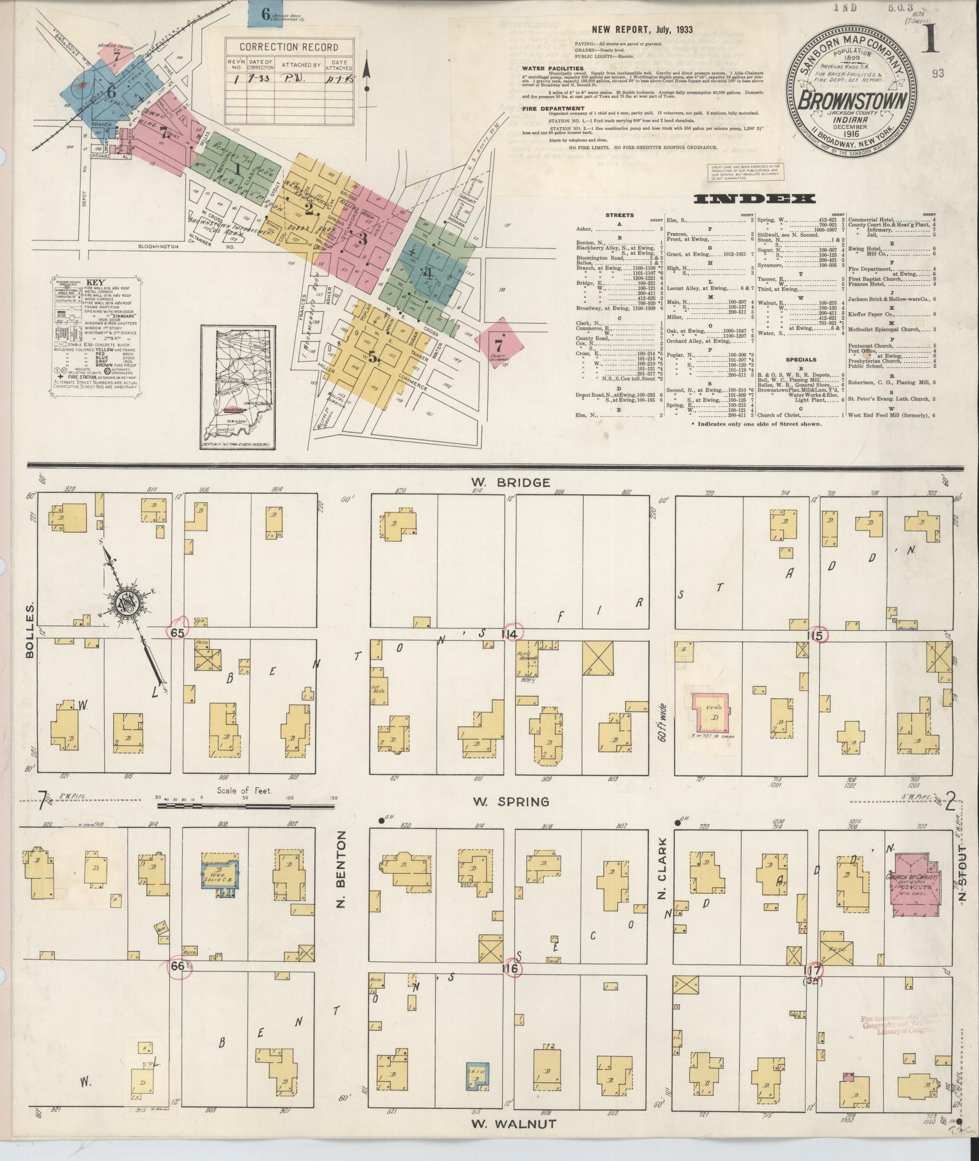 Sanborn Fire Insurance Map from Brownstown, Jackson County, Indiana (1933), Sheet #0001 - Complete Map Set gallery image, historic Sanborn map, vintage wall art, Indiana Indiana
