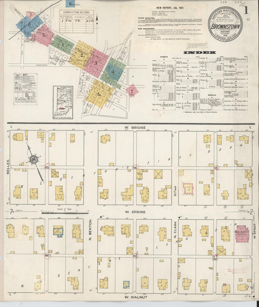 Sanborn Fire Insurance Map from Brownstown, Jackson County, Indiana (1933), Sheet #0001 - Complete Map Set gallery image, historic Sanborn map, vintage wall art, Indiana Indiana