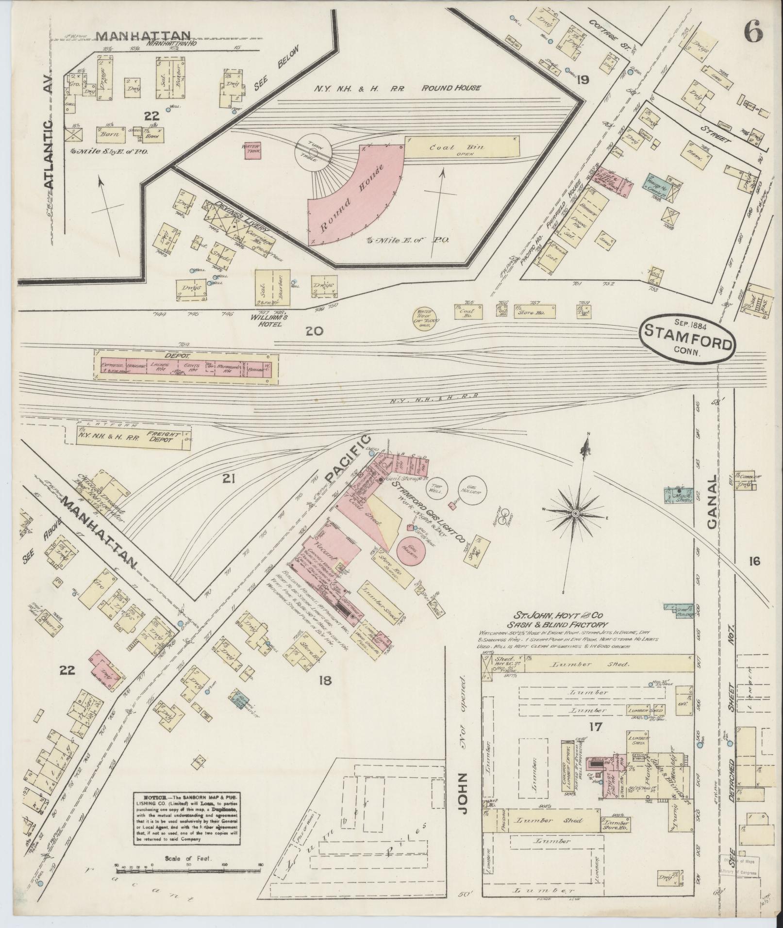 Sanborn Fire Insurance Map from Stamford, Fairfield County, Connecticut (1884), Sheet #0006 - Complete Map Set gallery image, historic Sanborn map, vintage wall art, Connecticut Connecticut