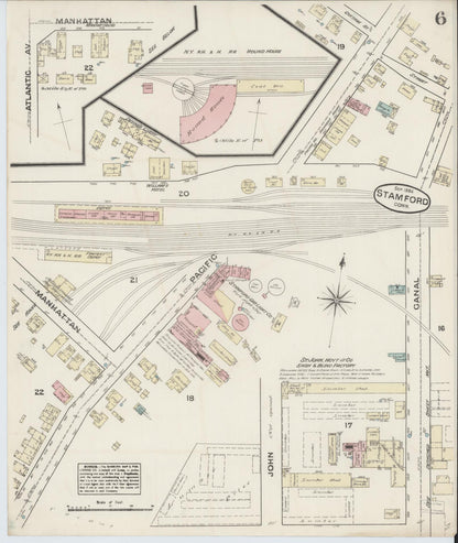 Sanborn Fire Insurance Map from Stamford, Fairfield County, Connecticut (1884), Sheet #0006 - Complete Map Set gallery image, historic Sanborn map, vintage wall art, Connecticut Connecticut