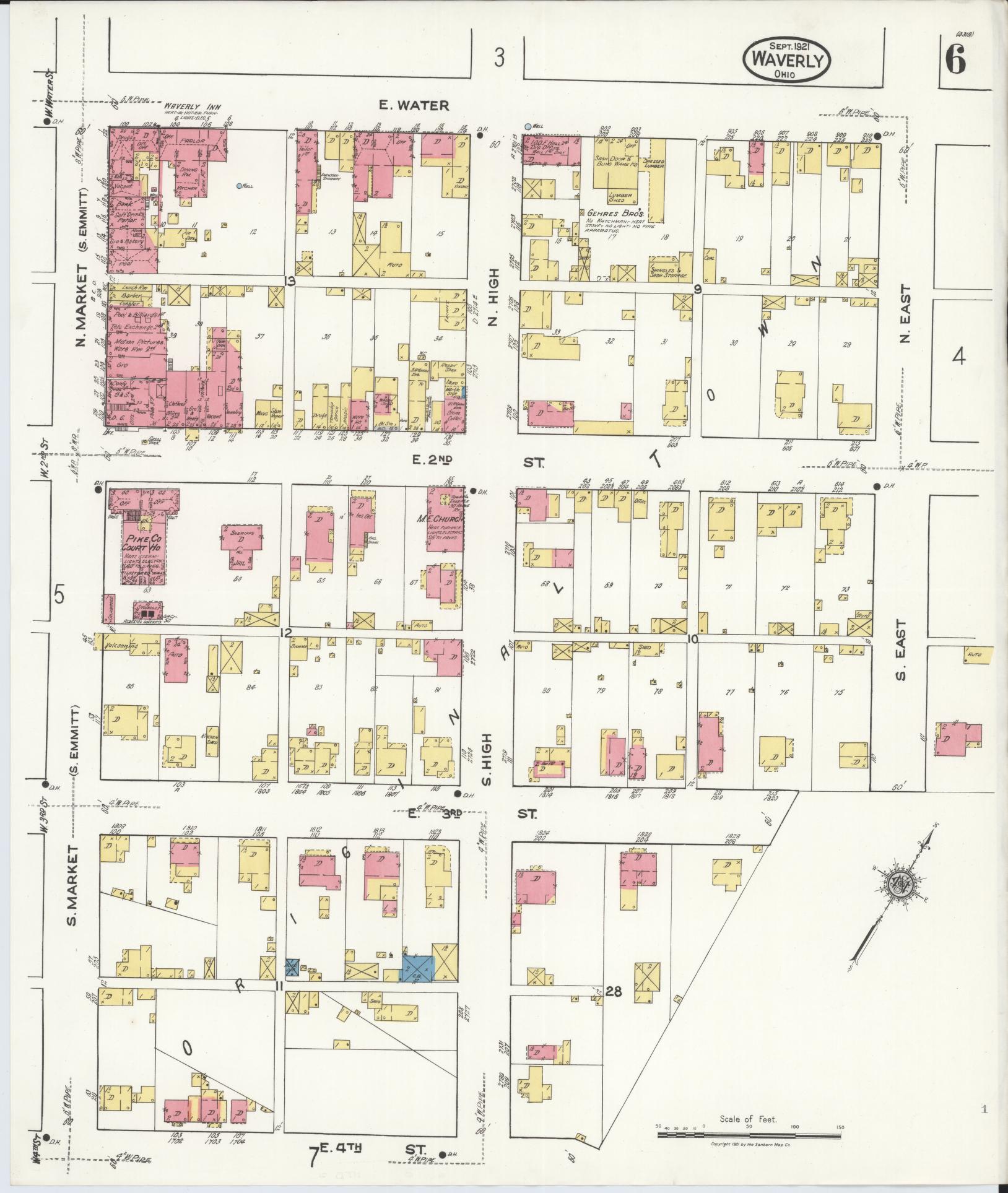 Sanborn Fire Insurance Map from Waverly, Pike County, Ohio (1921), Sheet #0006 - Historic Sanborn Fire Insurance Map Print, vintage old map wall art, antique decor, genealogy gift, Ohio Ohio map