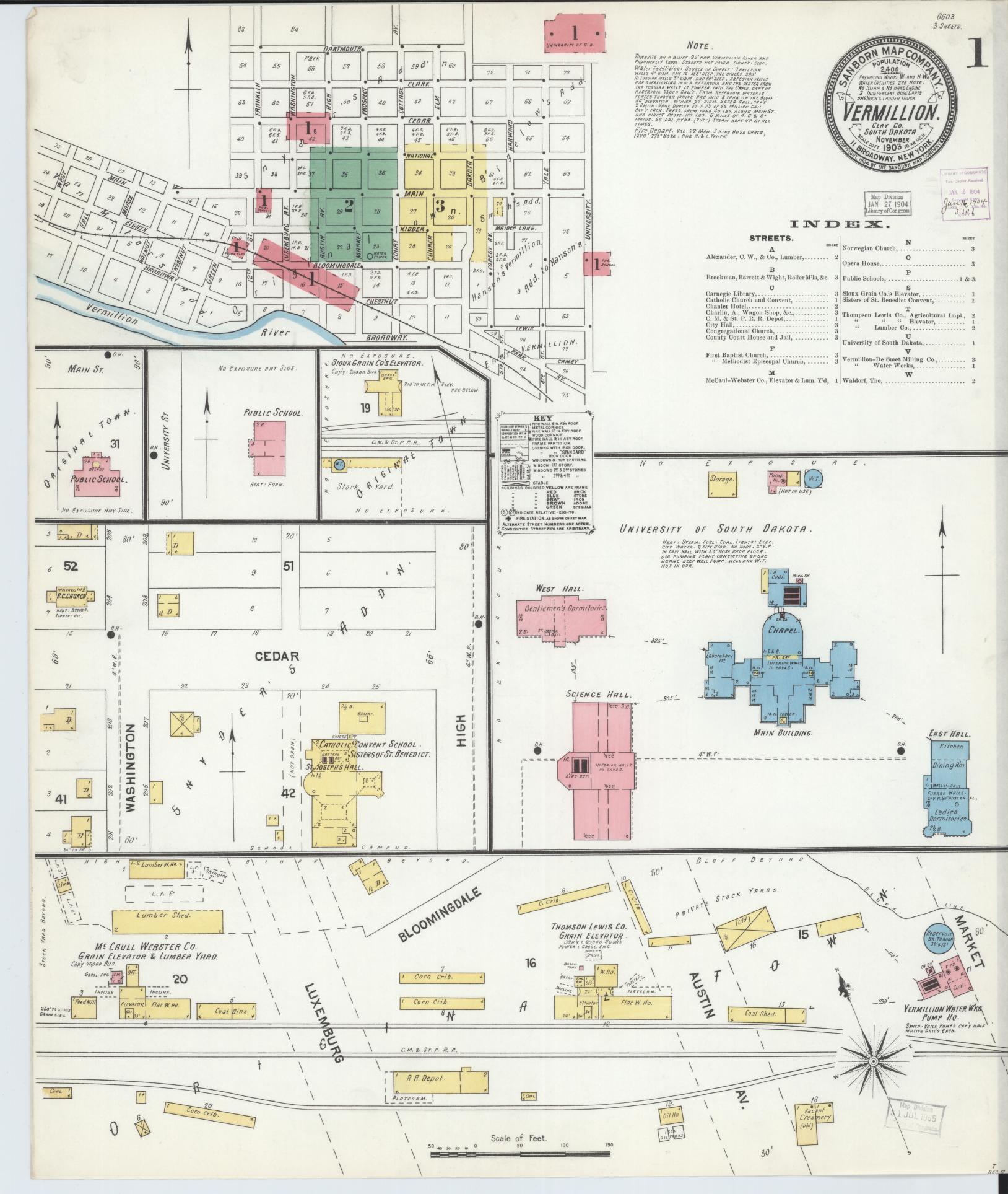 Sanborn Fire Insurance Map from Vermillion, Clay County, South Dakota (1903), Sheet #0001 - Complete Map Set gallery image, historic Sanborn map, vintage wall art, South Dakota South Dakota