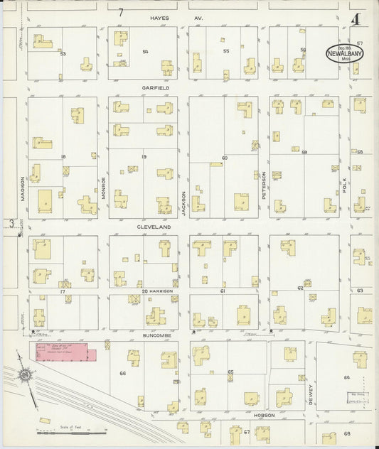 Sanborn Fire Insurance Map from New Albany, Union County, Mississippi (1913), Sheet #0004 - Historic Sanborn Fire Insurance Map Print, vintage old map wall art, antique decor, genealogy gift, Mississippi Mississippi map