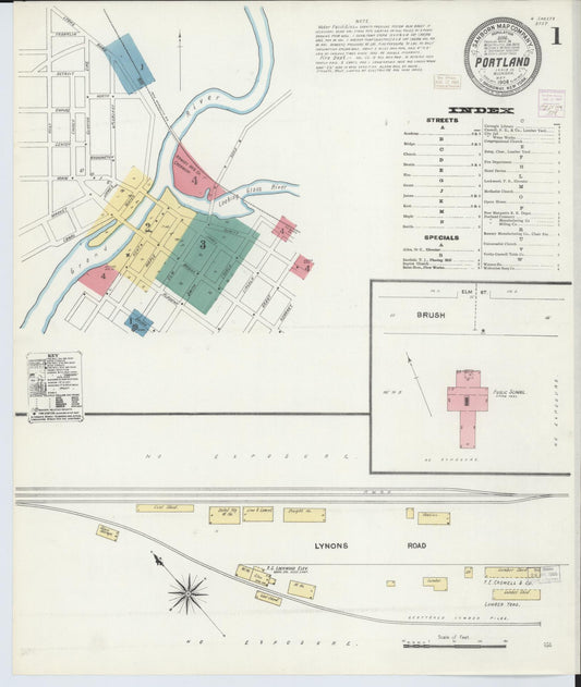 Sanborn Fire Insurance Map from Portland, Ionia County, Michigan (1906), Sheet #0001 - Historic Sanborn Fire Insurance Map Print, vintage old map wall art, antique decor, genealogy gift, Michigan Michigan map
