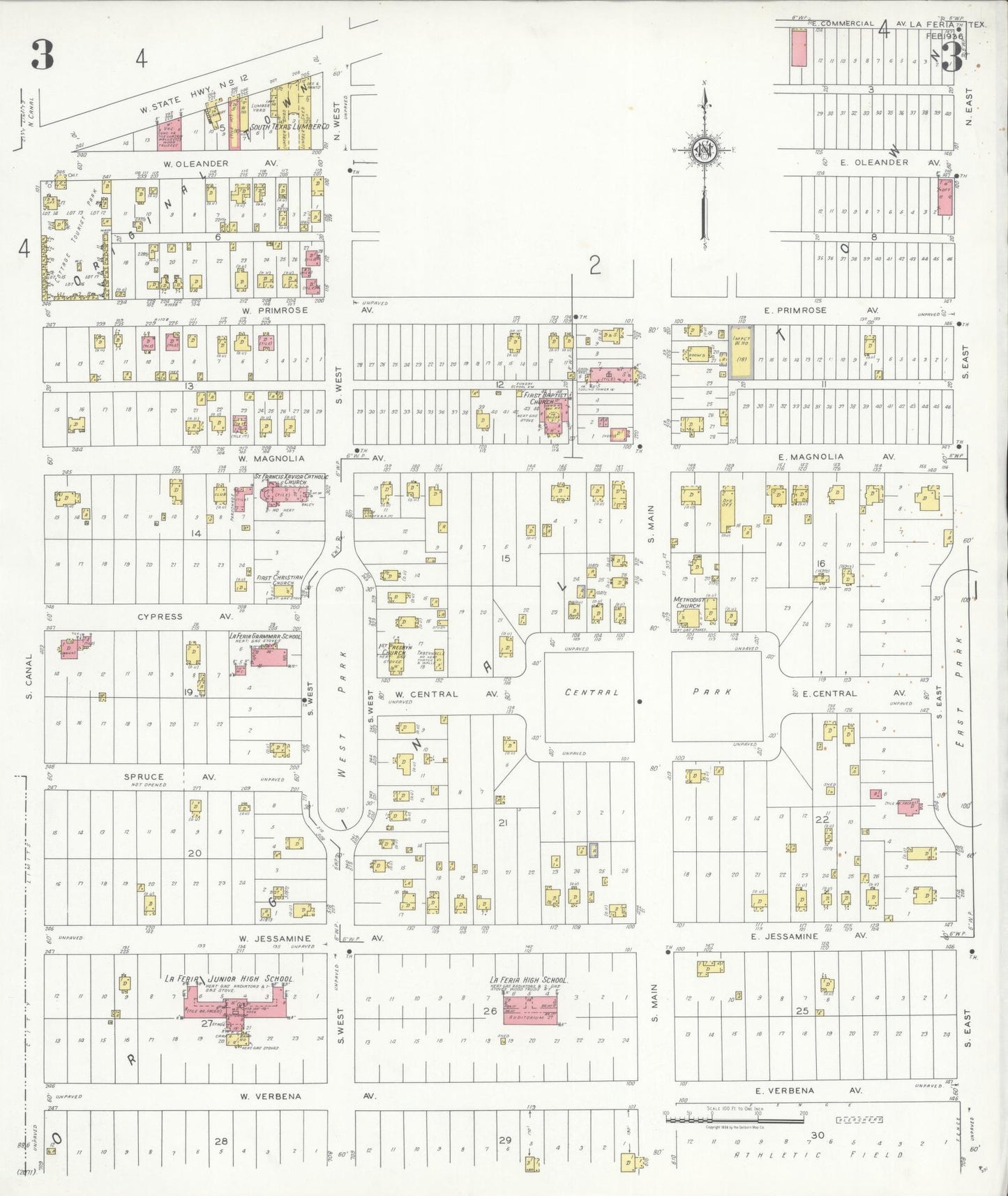 Sanborn Fire Insurance Map from La Feria, Cameron County, Texas (1936), Sheet #0003 - Historic Sanborn Fire Insurance Map Print, vintage old map wall art, antique decor, genealogy gift, Texas Texas map