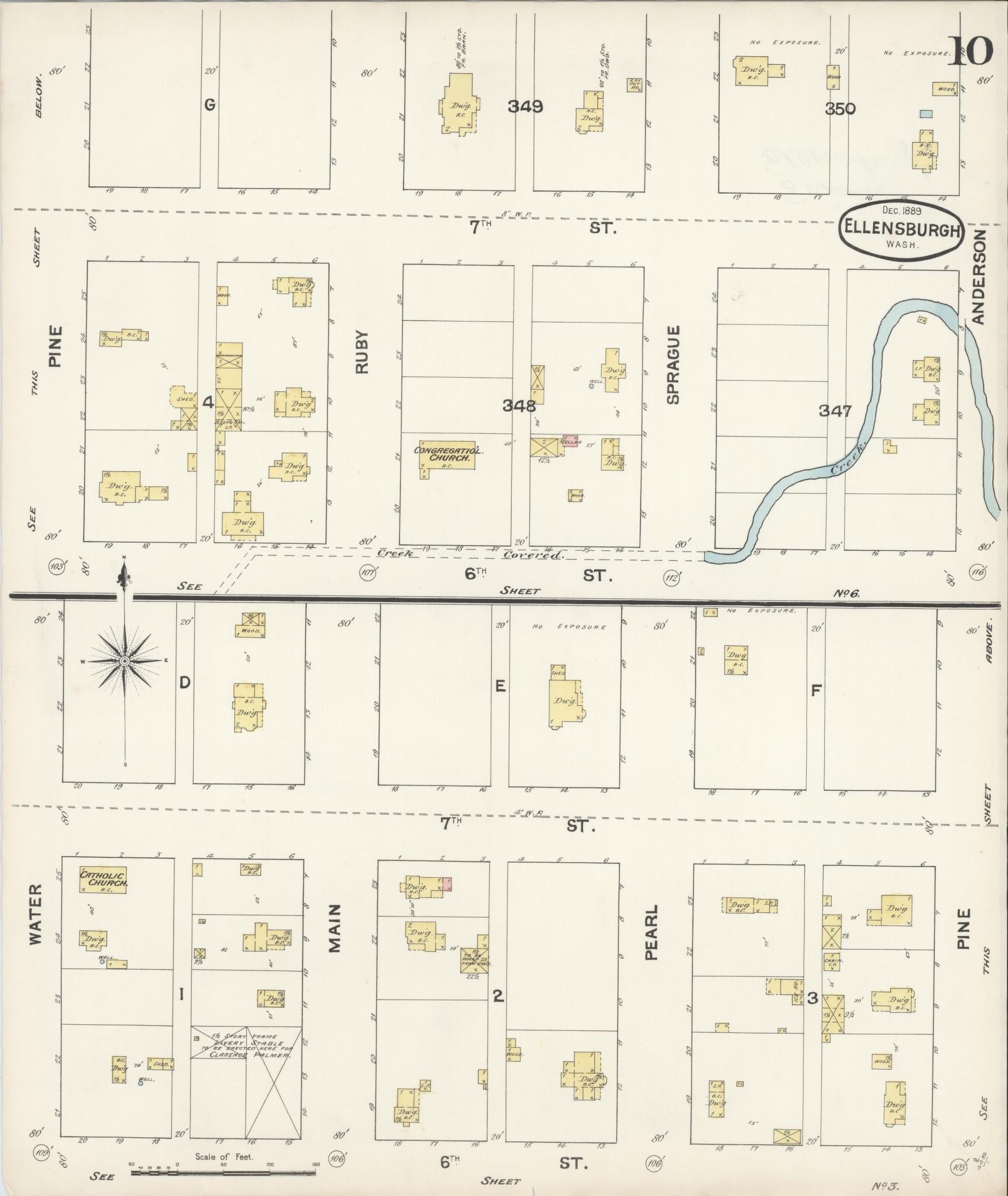 Sanborn Fire Insurance Map from Ellensburg, Kittitas County, Washington (1889), Sheet #0010 - Complete Map Set gallery image, historic Sanborn map, vintage wall art, Washington Washington