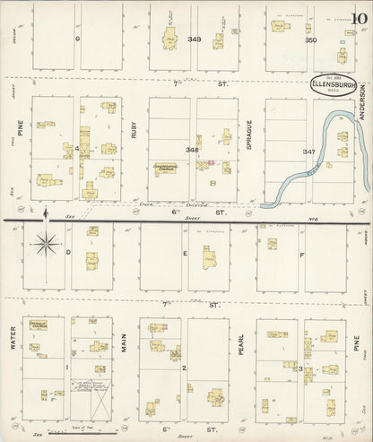 Sanborn Fire Insurance Map from Ellensburg, Kittitas County, Washington (1889), Sheet #0010 - Complete Map Set gallery image, historic Sanborn map, vintage wall art, Washington Washington