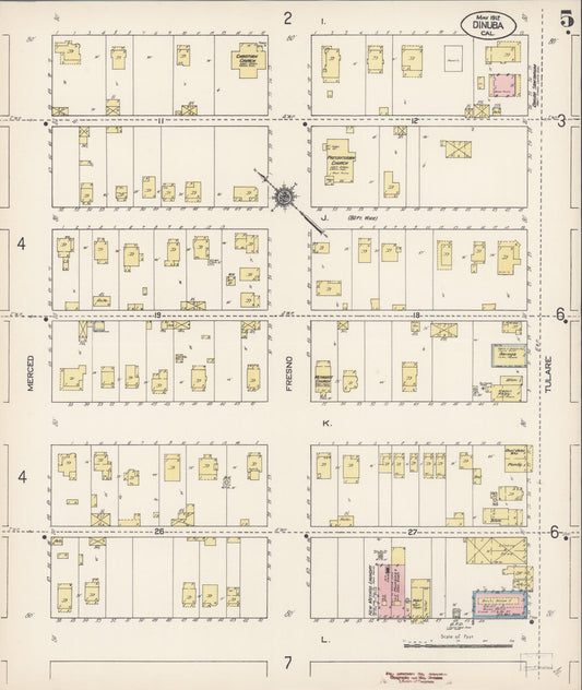 Sanborn Fire Insurance Map from Dinuba, Tulare County, California (1912), Sheet #0005 - Historic Sanborn Fire Insurance Map Print, vintage old map wall art, antique decor, genealogy gift, California California map