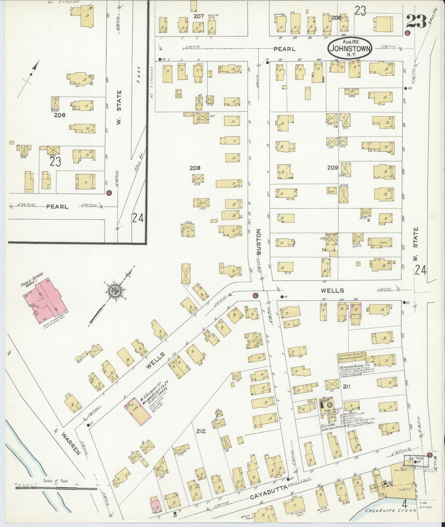 Sanborn Fire Insurance Map from Johnstown, Fulton County, New York (1912), Sheet #0023 - Complete Map Set gallery image, historic Sanborn map, vintage wall art, New York New York