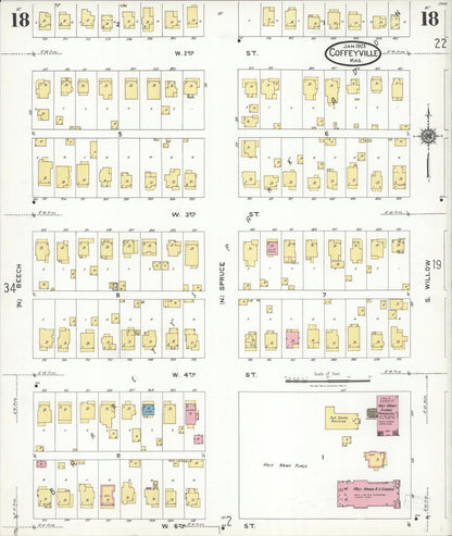 Sanborn Fire Insurance Map from Coffeyville, Montgomery County, Kansas (1923), Sheet #0018 - Complete Map Set gallery image, historic Sanborn map, vintage wall art, Kansas Kansas